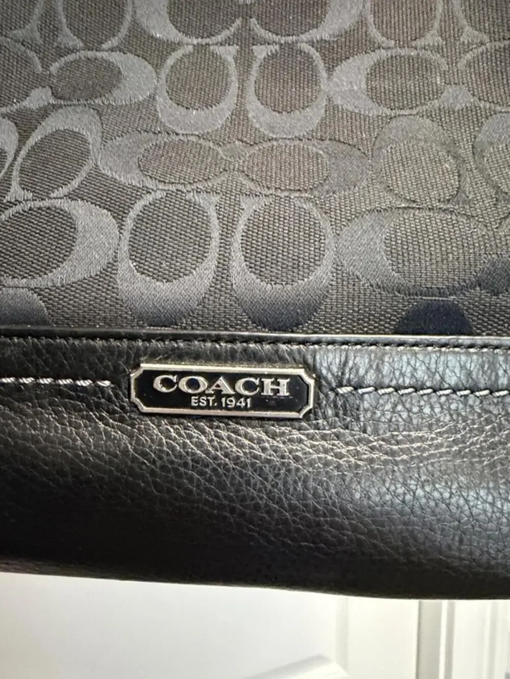 Coach Black Signature Canvas Tote Bag with Leather Trim